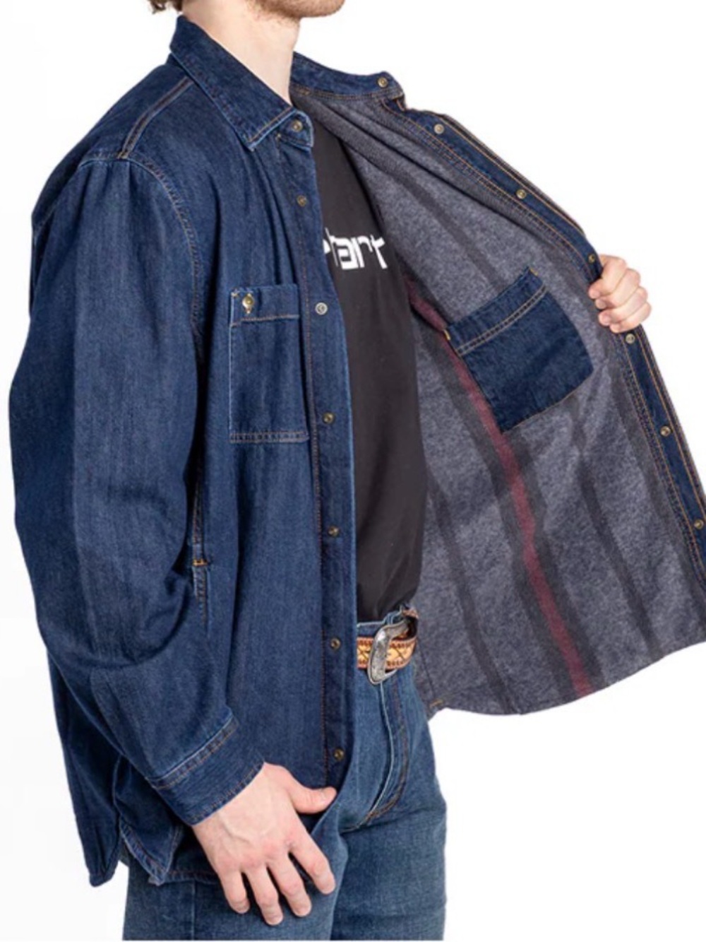 CARHARTT MEN’S RELAXED FIT DENIM FLEECE LINED SNAP SHIRT JACKET Shaket. Size L